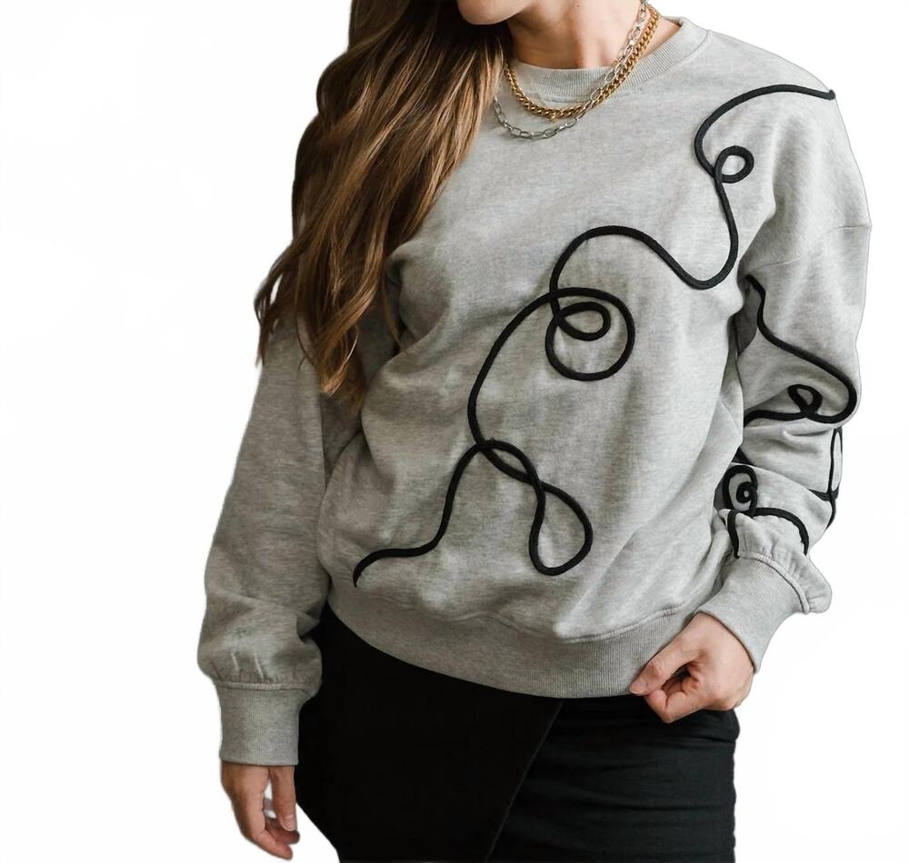 NEW ICHI line art sweatshirt in heathered grey